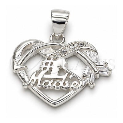 Sterling Silver Fancy Pendant, Heart Design, with White Cubic Zirconia, Polished, Raw, 05.398.0008