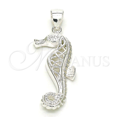 Sterling Silver Fancy Pendant, Seahorse Design, Polished, Raw, 05.398.0010