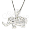 Sterling Silver Fancy Pendant, Elephant Design, with White Micro Pave, Polished, Raw, 05.398.0011