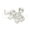 Sterling Silver Fancy Pendant, Elephant Design, with White Micro Pave, Polished, Raw, 05.398.0011