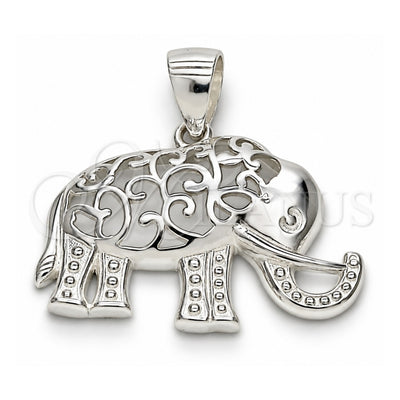 Sterling Silver Fancy Pendant, Elephant Design, Polished, Raw, 05.398.0013