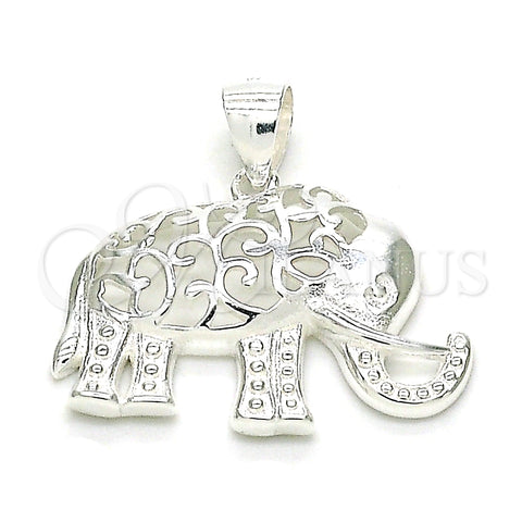 Sterling Silver Fancy Pendant, Elephant Design, Polished, Raw, 05.398.0013