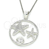 Sterling Silver Fancy Pendant, Shell Design, with White Micro Pave, Polished, Raw, 05.398.0015