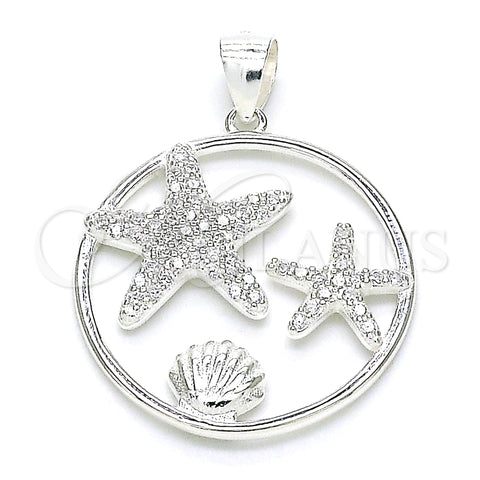 Sterling Silver Fancy Pendant, Shell Design, with White Micro Pave, Polished, Raw, 05.398.0015