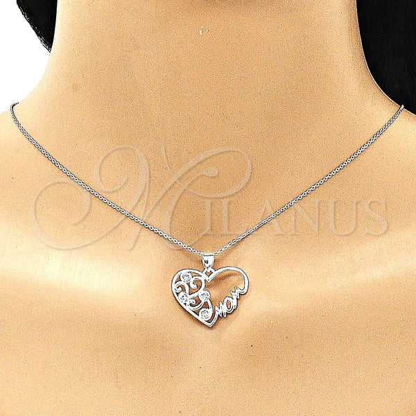Sterling Silver Pendant — Fancy Pendant Heart and Mom Design with White — alternate product view — SKU 149020 | Plata 925 dije — elegante Pendant corazón and Mom diseño with blanco — SKU 149020