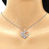 Sterling Silver Fancy Pendant, Heart and Mom Design, with White Cubic Zirconia, Polished, Raw, 05.398.0016