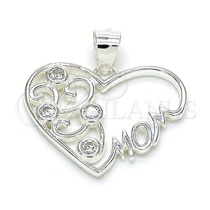 Sterling Silver Pendant — Fancy Pendant Heart and Mom Design with White — main product view — SKU 149020 | Plata 925 dije — elegante Pendant corazón and Mom diseño with blanco — SKU 149020