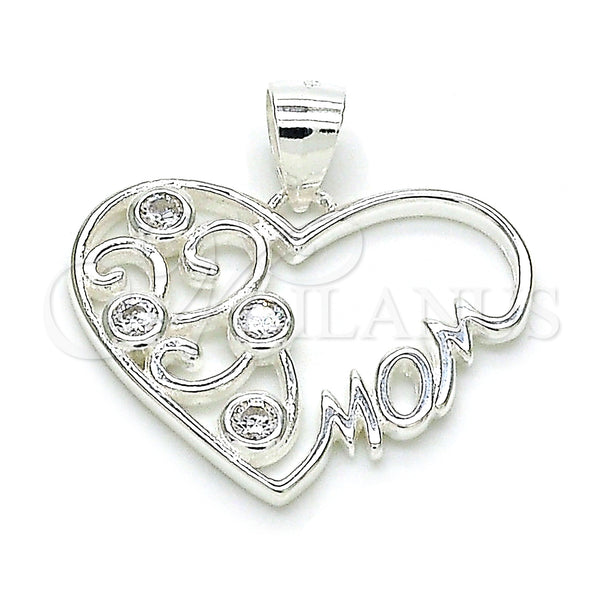 Sterling Silver Pendant — Fancy Pendant Heart and Mom Design with White — main product view — SKU 149020 | Plata 925 dije — elegante Pendant corazón and Mom diseño with blanco — SKU 149020