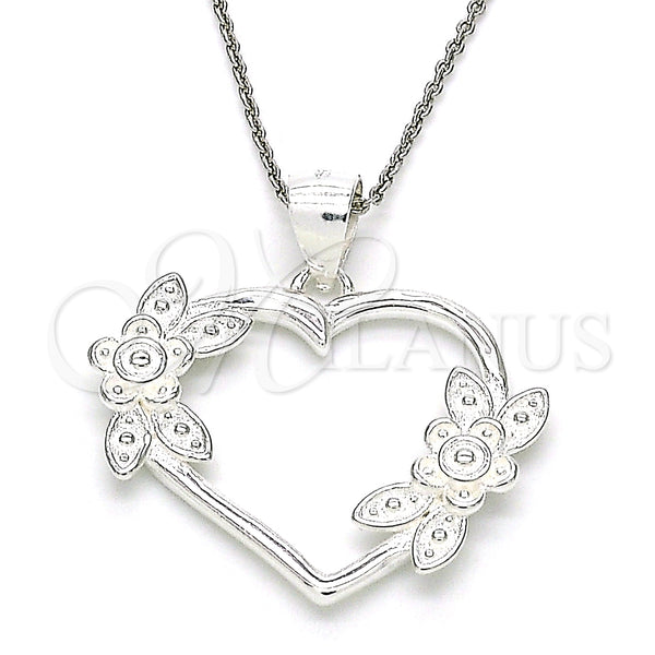 Sterling Silver Fancy Pendant, Heart and Flower Design, Polished, Raw, 05.398.0017