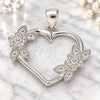 Sterling Silver Fancy Pendant, Heart and Flower Design, Polished, Raw, 05.398.0017