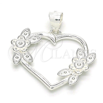 Sterling Silver Fancy Pendant, Heart and Flower Design, Polished, Raw, 05.398.0017