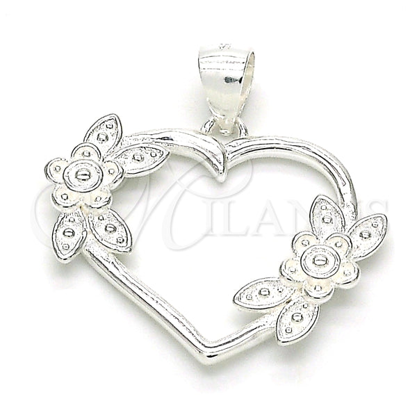 Sterling Silver Fancy Pendant, Heart and Flower Design, Polished, Raw, 05.398.0017
