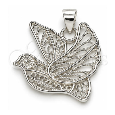 Sterling Silver Fancy Pendant, Bird Design, Polished, Raw, 05.398.0019