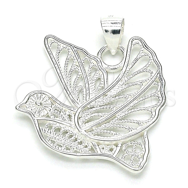Sterling Silver Fancy Pendant, Bird Design, Polished, Raw, 05.398.0019