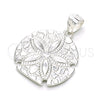 Sterling Silver Fancy Pendant, Flower Design, Polished, Raw, 05.398.0020
