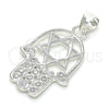 Sterling Silver Religious Pendant, Judaica and Hand of God Design, with White Cubic Zirconia, Polished, Raw, 05.398.0021