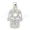 Sterling Silver Religious Pendant, Hand of God and Star of David Design, with White Cubic Zirconia, Polished, Raw, 05.398.0021