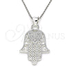Sterling Silver Religious Pendant, Hand of God and Heart Design, with White Micro Pave, Polished, Raw, 05.398.0022