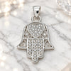 Sterling Silver Religious Pendant, Judaica and Hand of God Design, with White Micro Pave, Polished, Raw, 05.398.0022