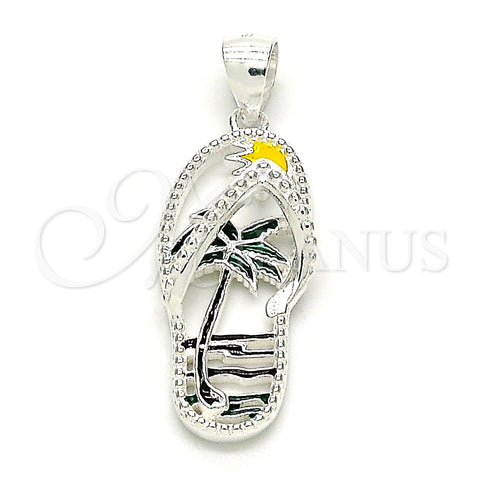 Sterling Silver Fancy Pendant, Shoes and Palm Tree Design, Multicolor Enamel Finish, Raw, 05.398.0024