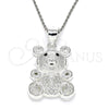 Sterling Silver Fancy Pendant, Teddy Bear Design, with Black Micro Pave, Polished, Raw, 05.398.0025