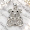 Sterling Silver Fancy Pendant, Teddy Bear Design, with Black Micro Pave, Polished, Raw, 05.398.0025