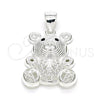 Sterling Silver Fancy Pendant, Teddy Bear Design, with Black Micro Pave, Polished, Raw, 05.398.0025