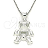 Sterling Silver Fancy Pendant, Teddy Bear and Heart Design, Polished, Raw, 05.398.0027
