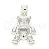 Sterling Silver Fancy Pendant, Teddy Bear and Heart Design, Polished, Raw, 05.398.0027