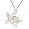 Sterling Silver Fancy Pendant, Turtle Design, with White Micro Pave, Polished, Raw, 05.398.0028