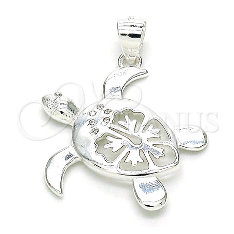 Sterling Silver Fancy Pendant, Turtle Design, with White Micro Pave, Polished, Raw, 05.398.0028