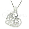 Sterling Silver Fancy Pendant, Heart Design, Polished, Raw, 05.398.0029