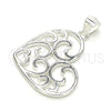 Sterling Silver Fancy Pendant, Heart Design, Polished, Raw, 05.398.0029