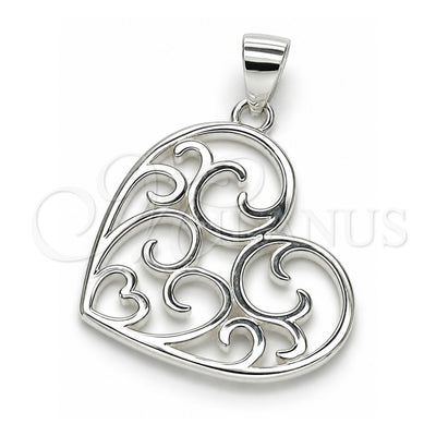 Sterling Silver Fancy Pendant, Heart Design, Polished, Raw, 05.398.0029