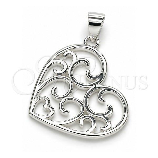 Sterling Silver Fancy Pendant, Heart Design, Polished, Raw, 05.398.0029