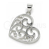 Sterling Silver Fancy Pendant, Heart Design, Polished, Raw, 05.398.0029
