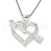 Sterling Silver Fancy Pendant, Heart Design, with White Micro Pave, Polished, Raw, 05.398.0030