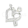 Sterling Silver Fancy Pendant, Heart Design, with White Micro Pave, Polished, Raw, 05.398.0030