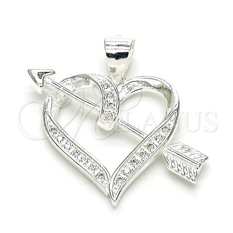 Sterling Silver Fancy Pendant, Heart Design, with White Micro Pave, Polished, Raw, 05.398.0030