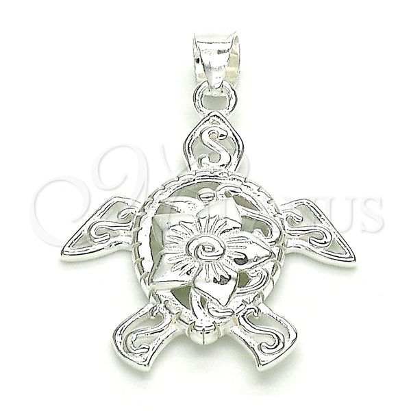 Sterling Silver Pendant — Fancy Pendant Turtle and Flower Design Polished Raw — main product view — SKU 149037 | Plata 925 dije — elegante Pendant Turtle and flor diseño pulido Raw — SKU 149037
