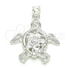 Sterling Silver Fancy Pendant, Turtle and Flower Design, Polished, Raw, 05.398.0032