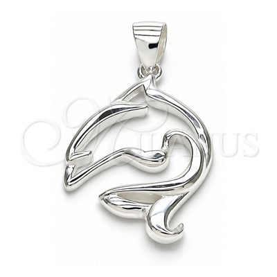 Sterling Silver Fancy Pendant, Dolphin Design, Polished, Raw, 05.398.0033