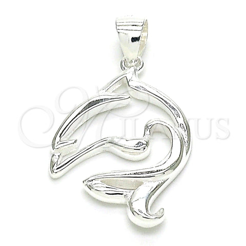 Sterling Silver Fancy Pendant, Dolphin Design, Polished, Raw, 05.398.0033