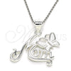 Sterling Silver Fancy Pendant, Mom and Butterfly Design, Polished, Raw, 05.398.0034