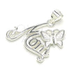 Sterling Silver Fancy Pendant, Mom and Butterfly Design, Polished, Raw, 05.398.0034