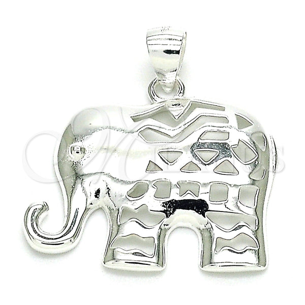 Sterling Silver Fancy Pendant, Elephant Design, Polished, Raw, 05.398.0035