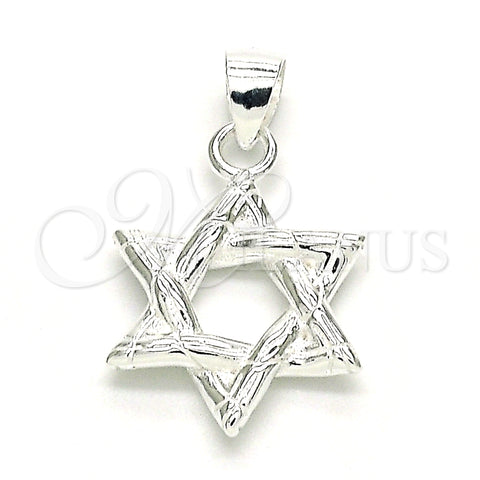 Sterling Silver Fancy Pendant, Star of David Design, Polished, Raw, 05.398.0039