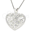 Sterling Silver Fancy Pendant, Heart Design, Polished, Raw, 05.398.0040