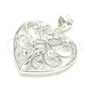 Sterling Silver Fancy Pendant, Heart Design, Polished, Raw, 05.398.0040
