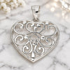 Sterling Silver Fancy Pendant, Heart Design, Polished, Raw, 05.398.0040